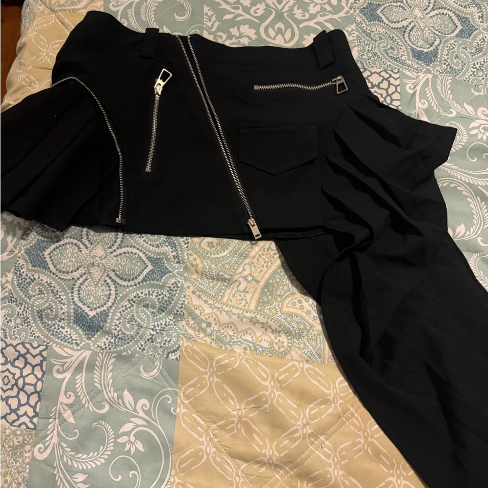 Black asymmetrical skirt with silver detailing